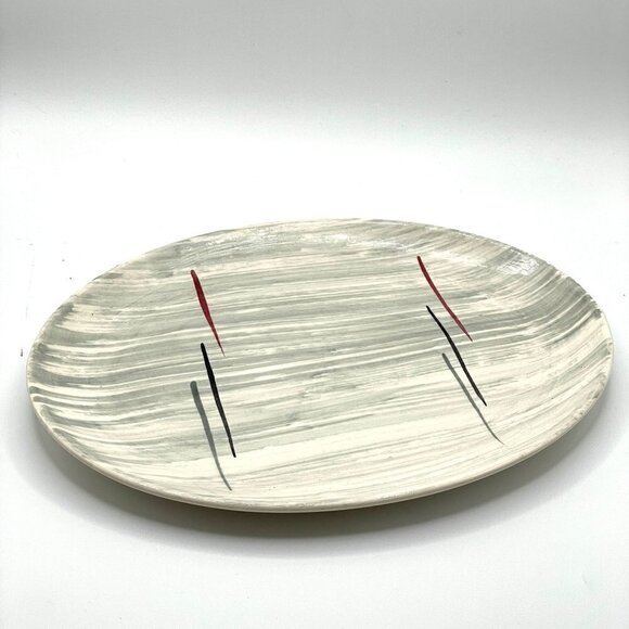 Vintage MCM National Brotherhood Hiawatha Prim Rose China Grey Stripe Platter - Picture 1 of 6